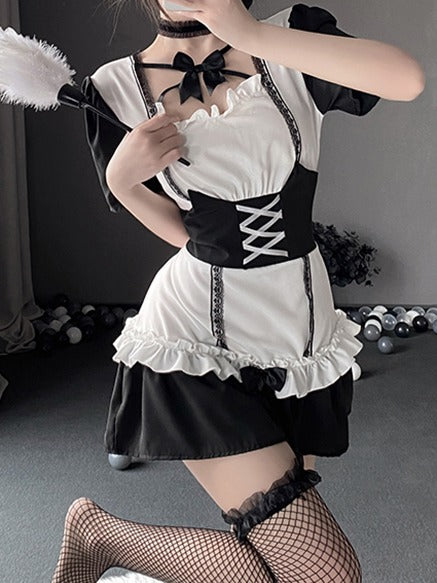 Cute Black and White Splicing Maid Dress