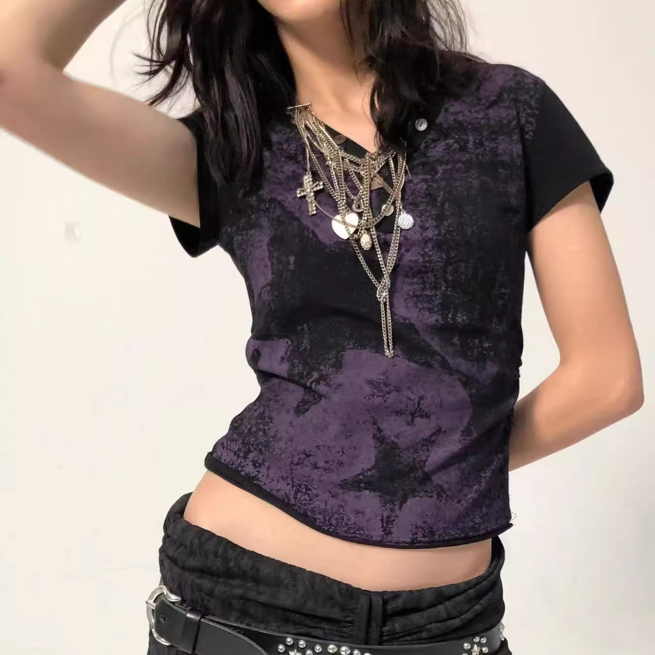 Emo Star Print Crop Top