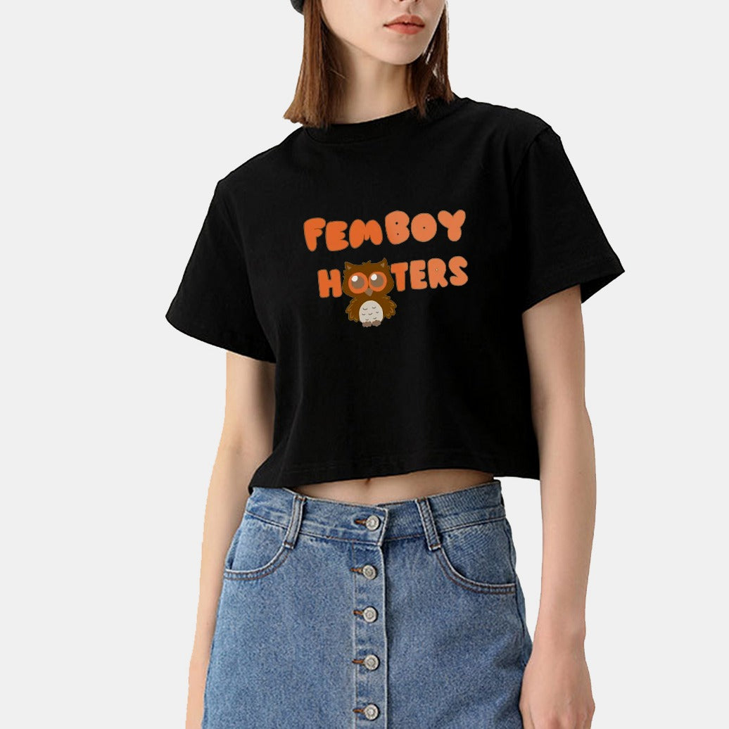 Femboy Hooters Crop Shirt in black