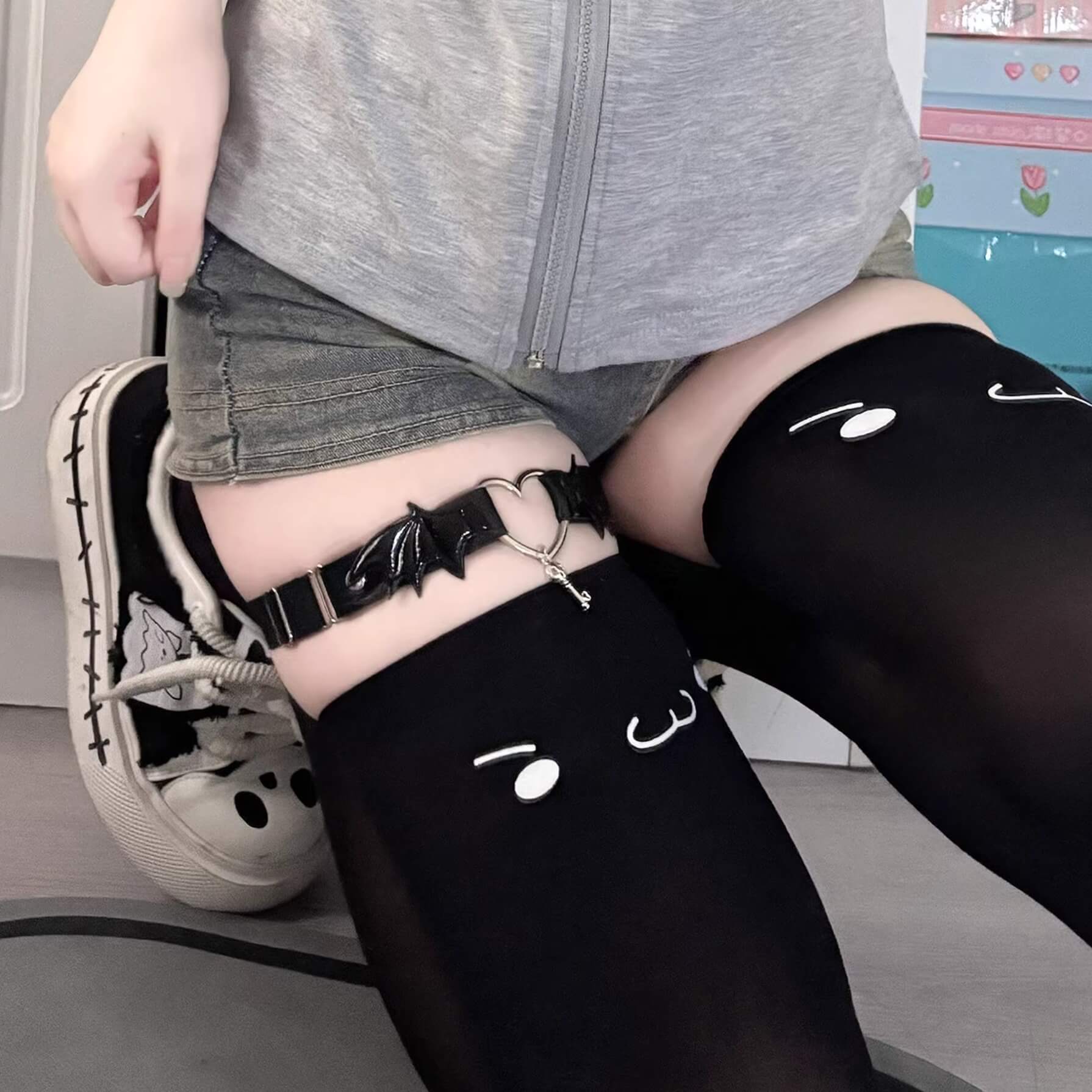 Femboy Kaomoji Print Thigh Highs