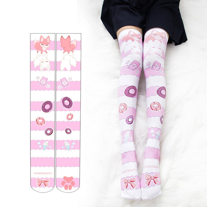 Fox Donut Thigh High Socks