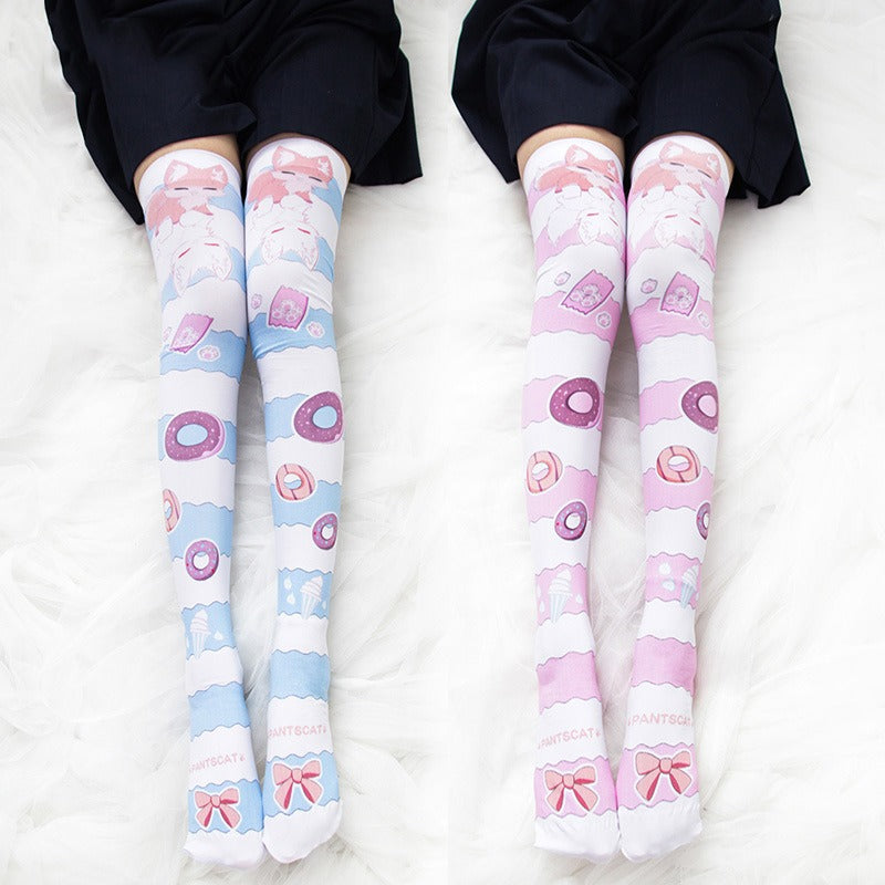 Fox Donut Thigh High Socks