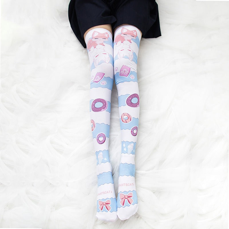 Fox Donut Thigh High Socks