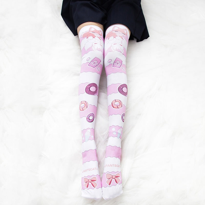 Fox Donut Thigh High Socks