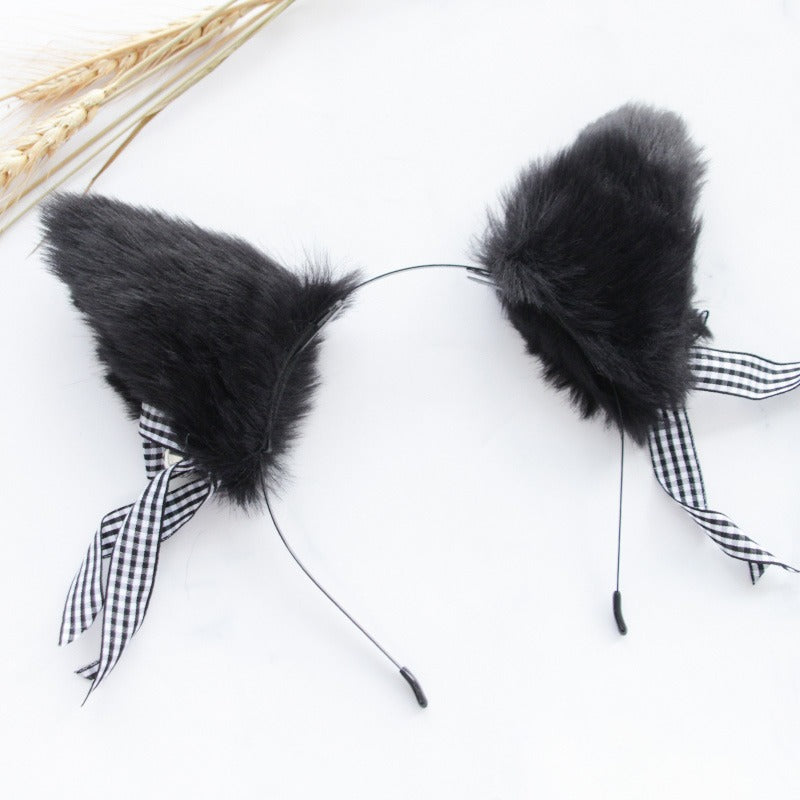 Furry Cat Ears Knotted Headband