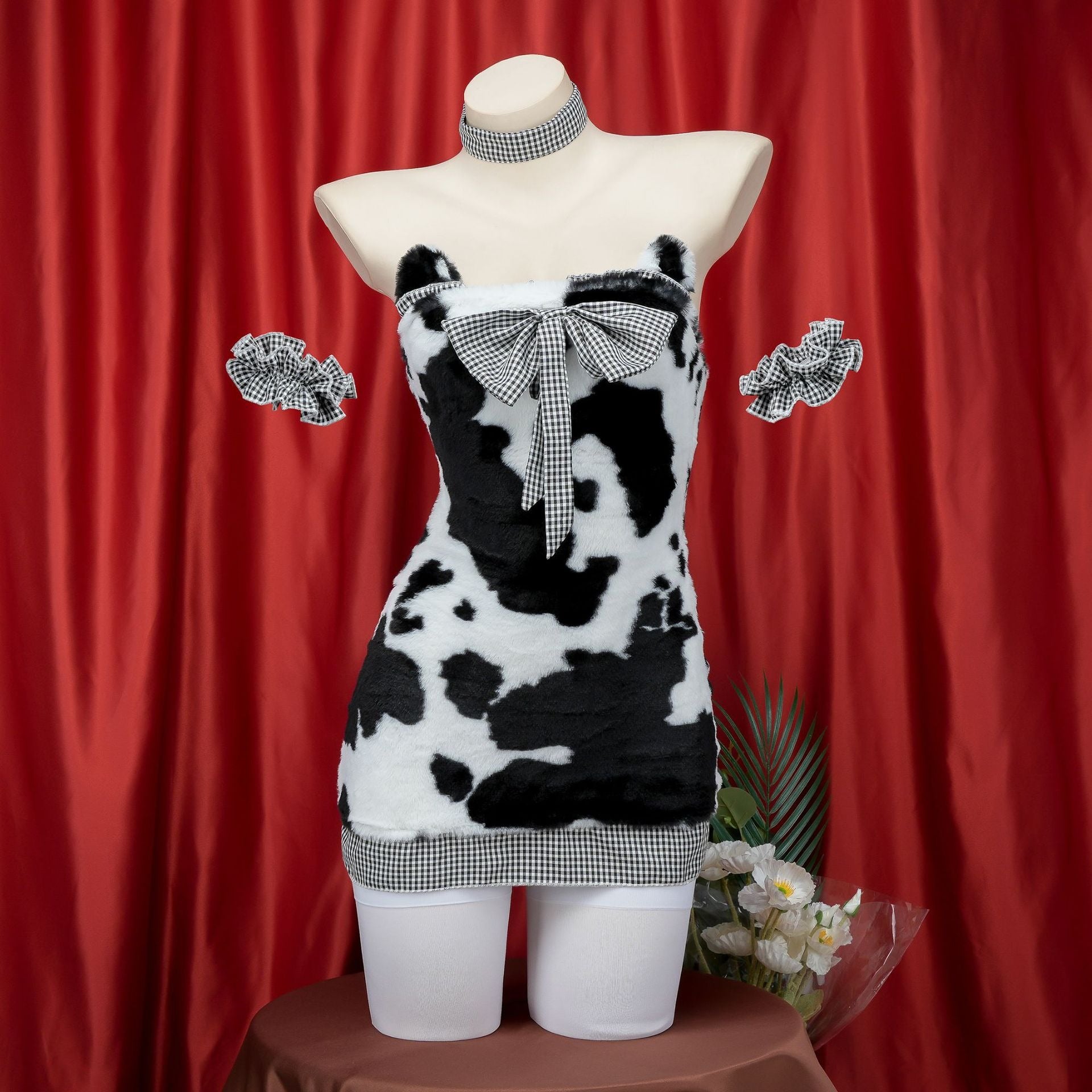 Furry Sexy Cow Dress with Bow