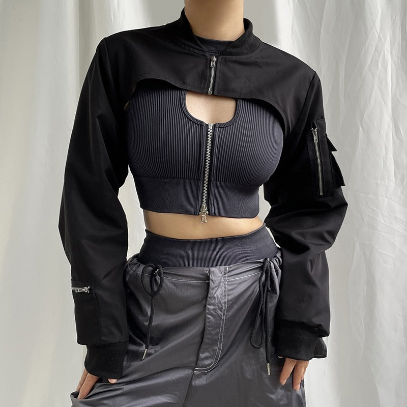 Gothic Cargo Crop Top Femboy Jacket