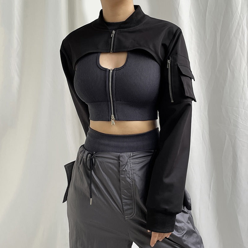 Gothic Cargo Crop Top Femboy Jacket