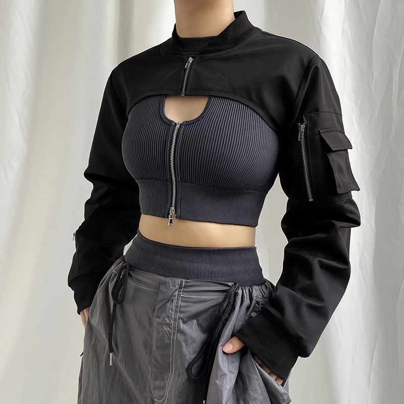 Gothic Cargo Crop Top Femboy Jacket