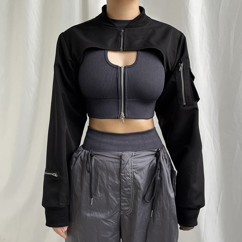 Gothic Cargo Crop Top Femboy Jacket