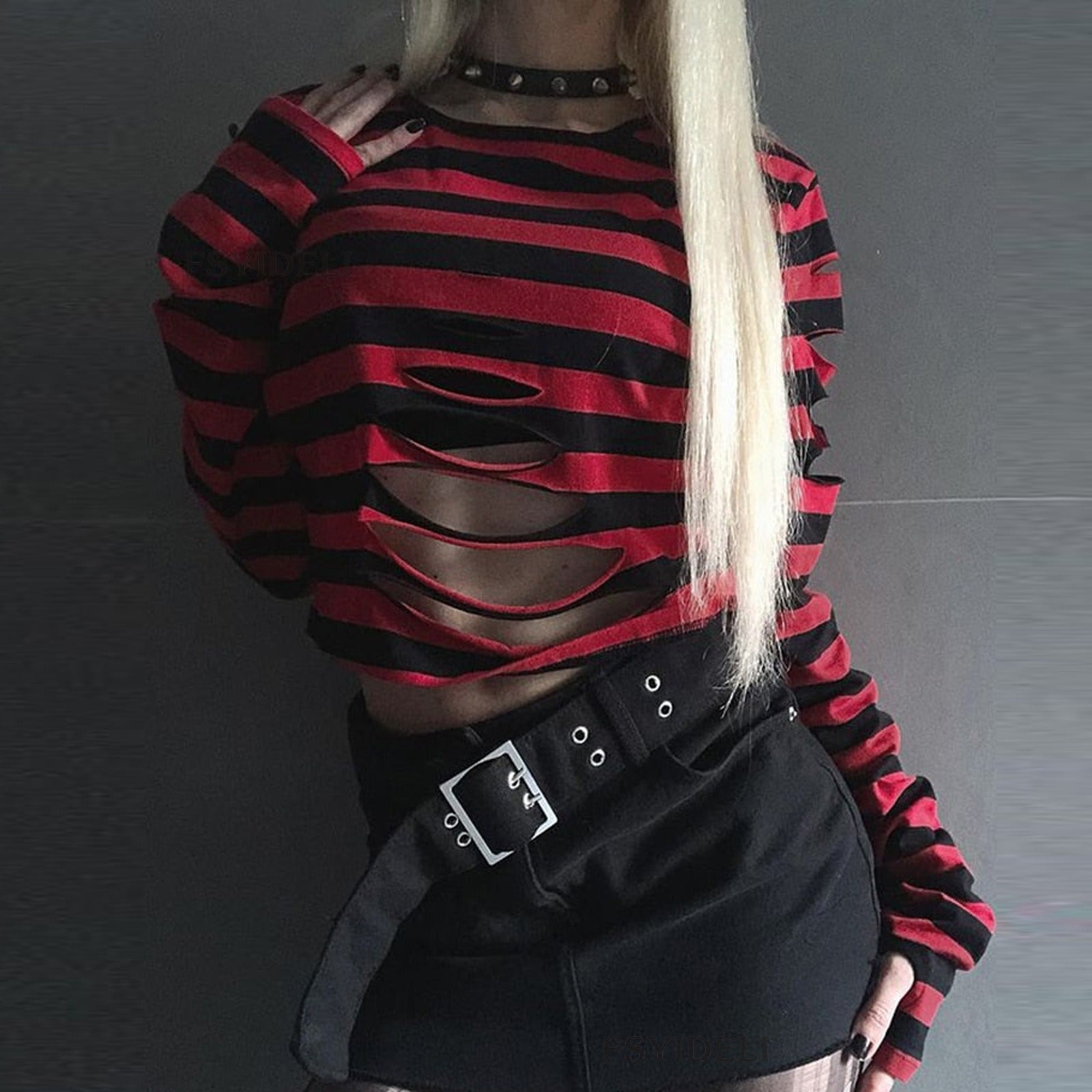 Gothic Stripe Ripped Tee