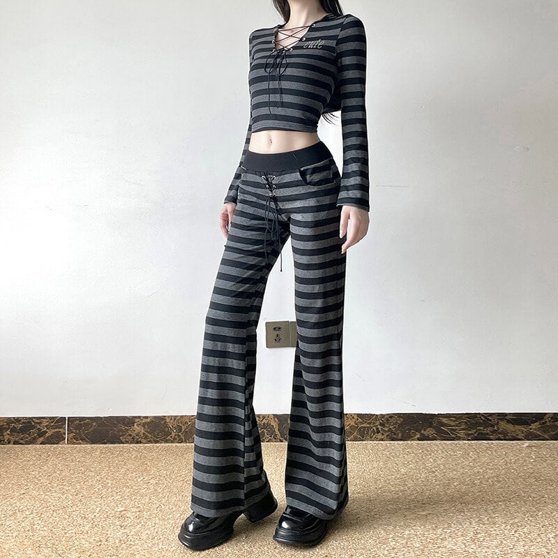 Gray Stripe Femboy Casual Pants