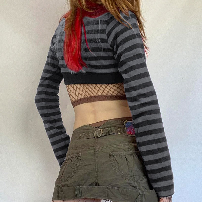 U Neck Stripe Crop Top