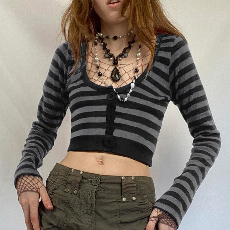 U Neck Stripe Crop Top