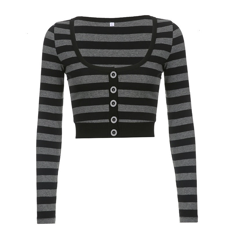 U Neck Stripe Crop Top