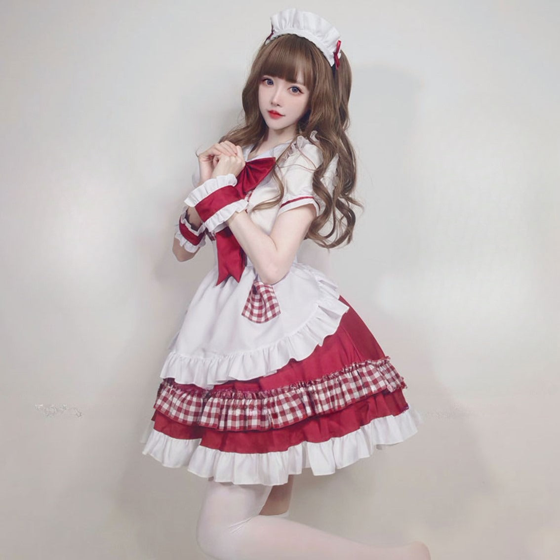 Lolita Plaid Maid Dress Set