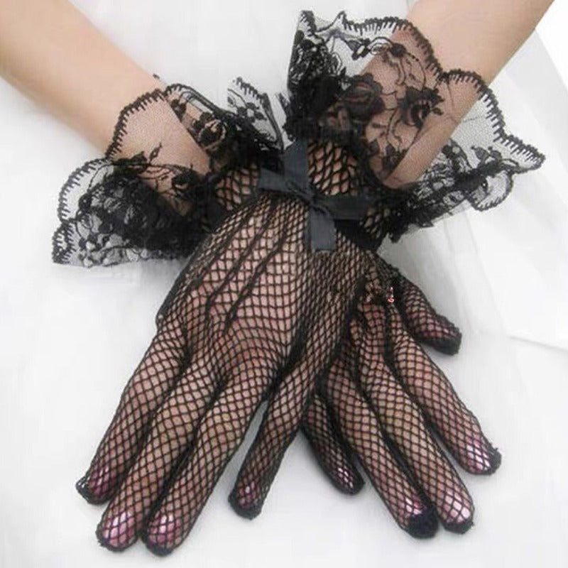 Lace Mesh Wedding Gloves for Femboy