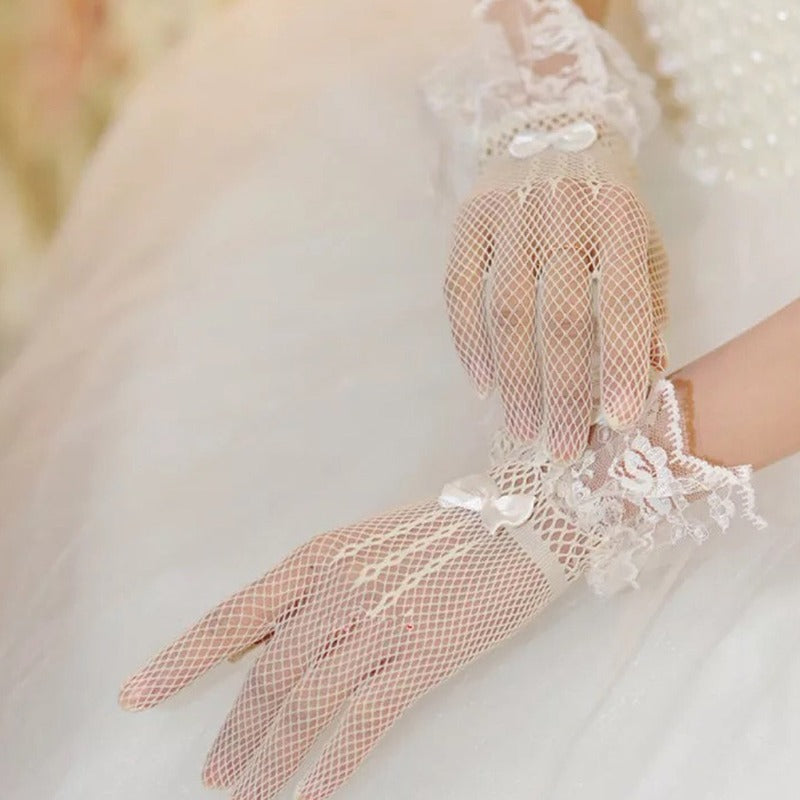 Lace Mesh Wedding Gloves for Femboy