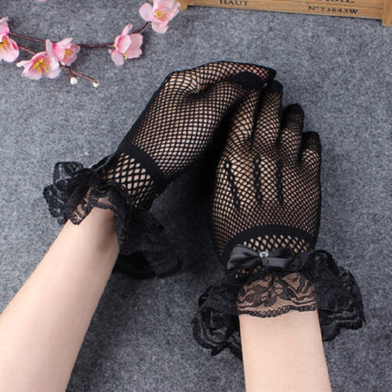 Lace Mesh Wedding Gloves for Femboy