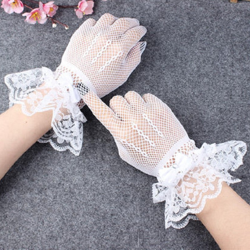 Lace Mesh Wedding Gloves for Femboy