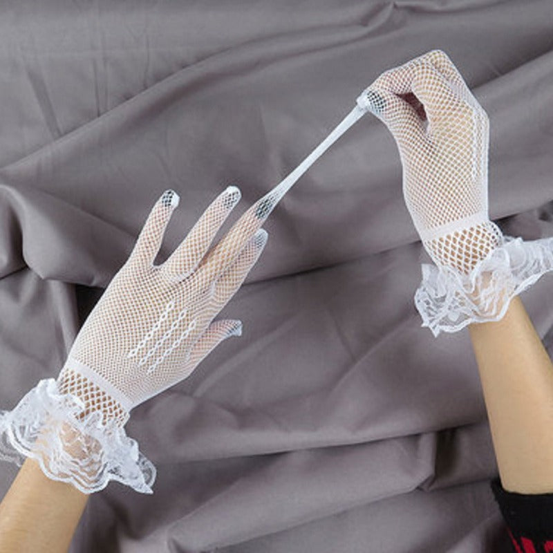 Lace Mesh Wedding Gloves for Femboy