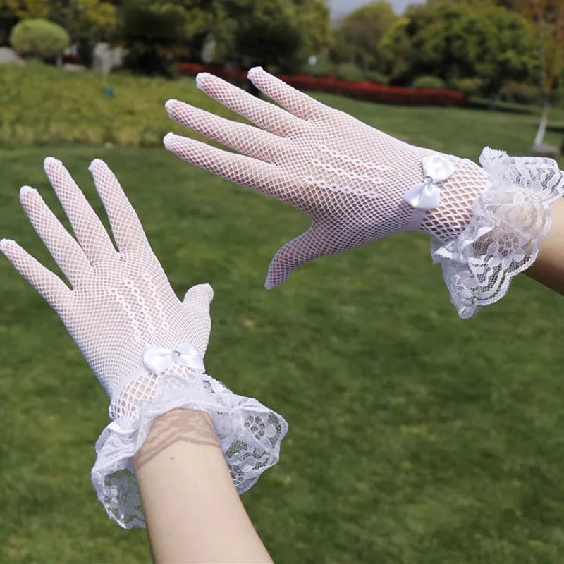 Lace Mesh Wedding Gloves for Femboy