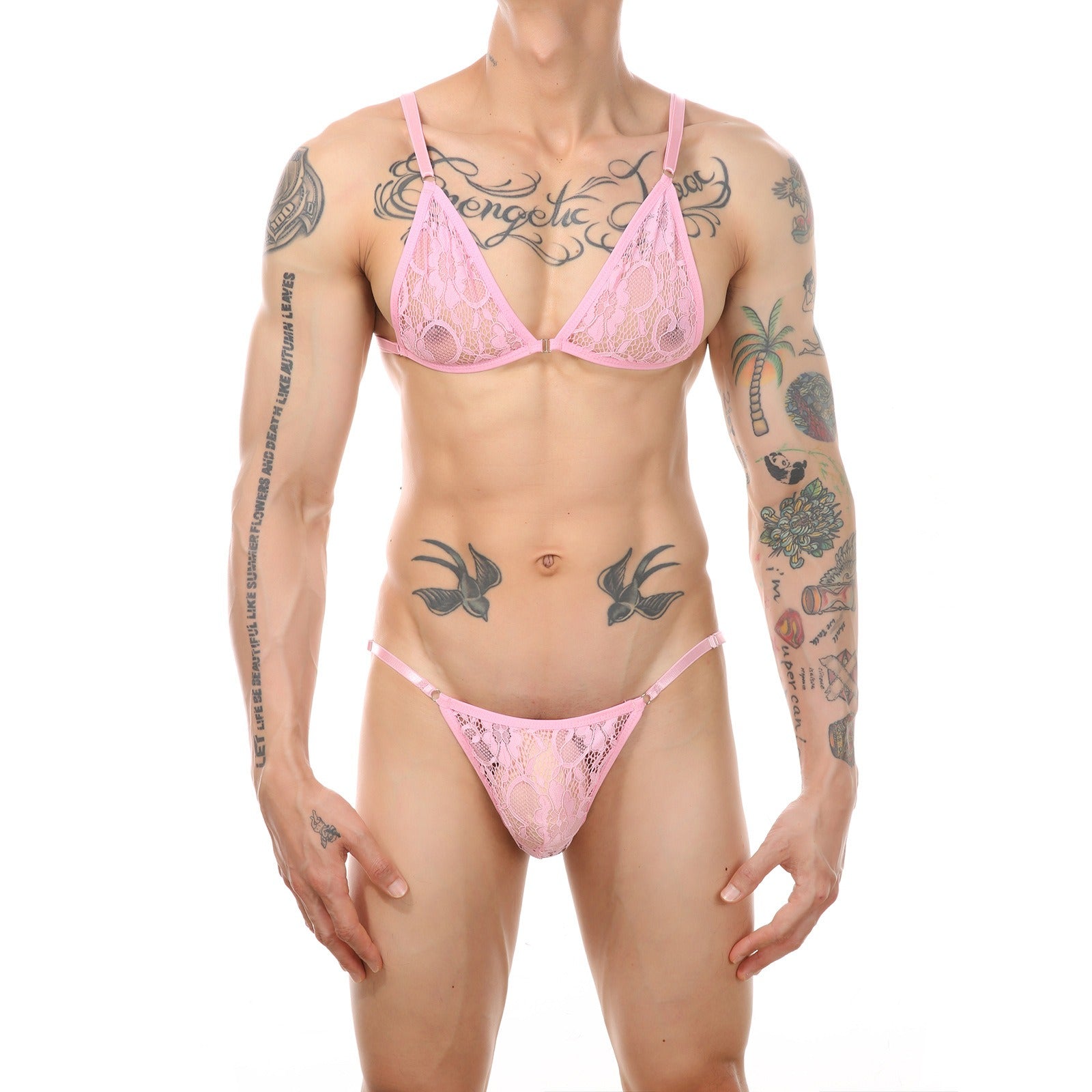 Lace Three-Point Femboy Bikini in pink