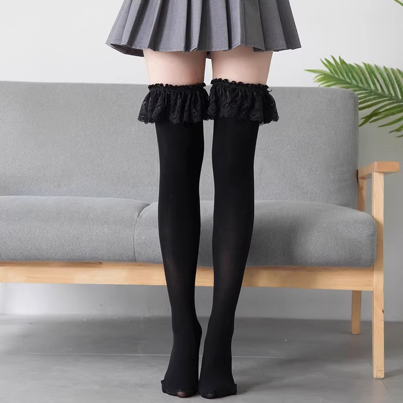 Lace Ruffled Thigh High Socks