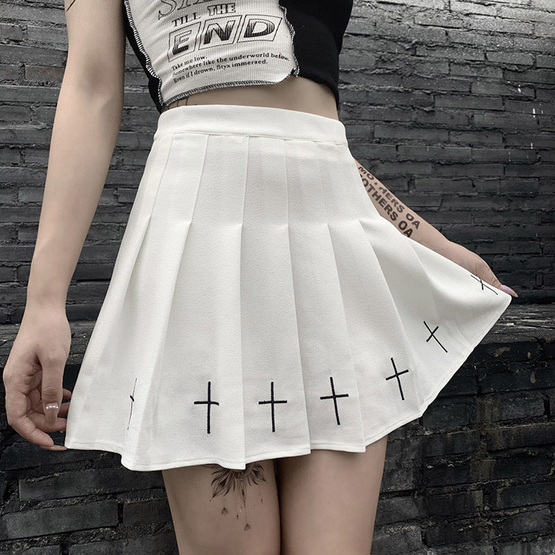 Academy Cross Embroidery Pleated Skirt