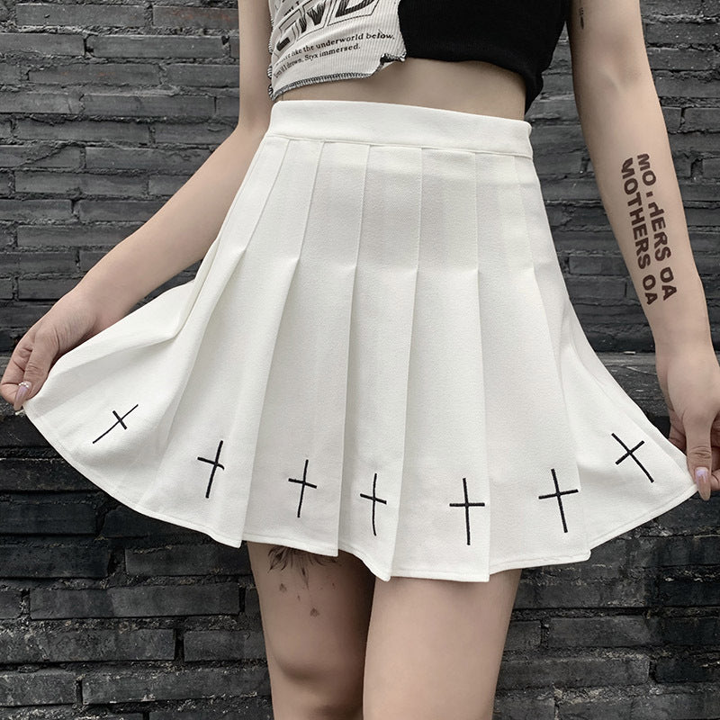 Academy Cross Embroidery Pleated Skirt