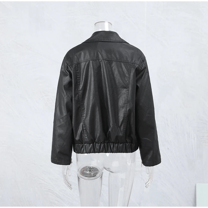 Sweet Bow Leather Bomber Jacket