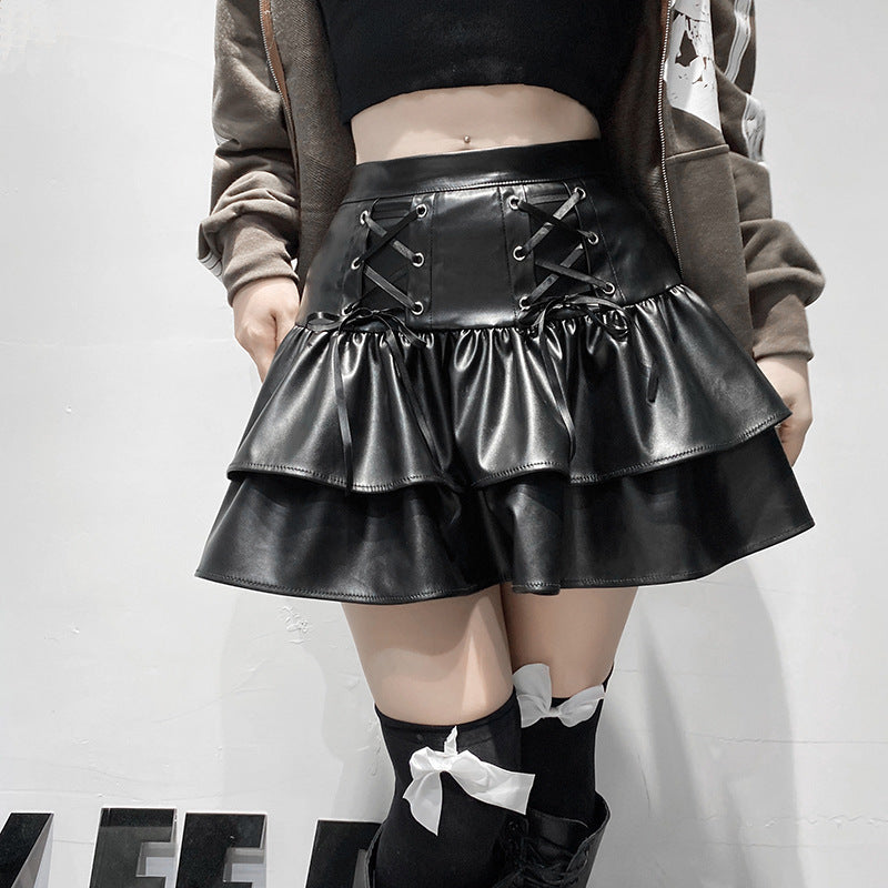 Tiered Leather Pleat Skirt