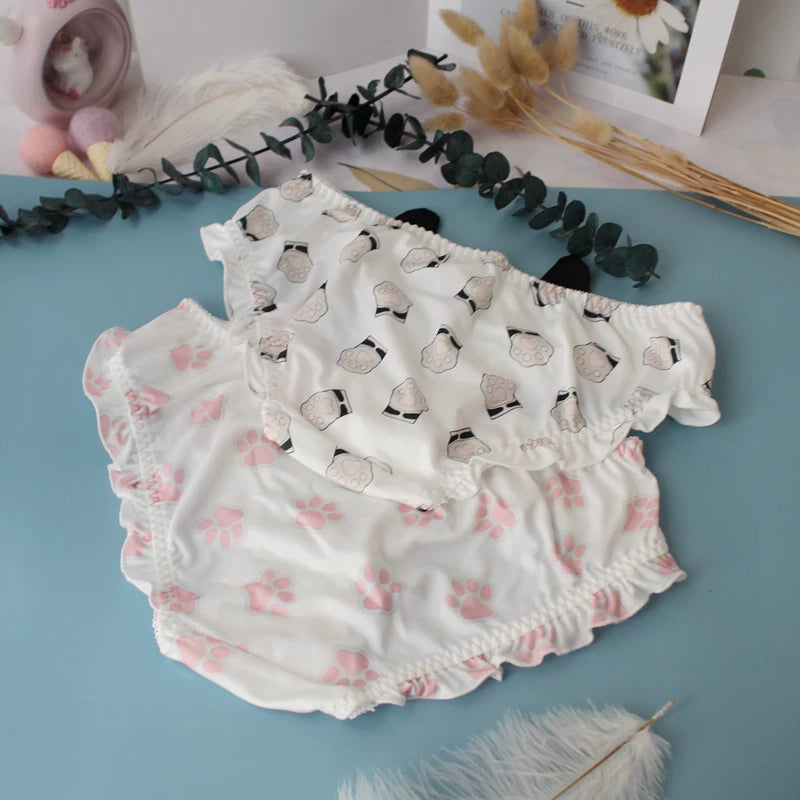Cat Paw Ruffled Panties with Bow