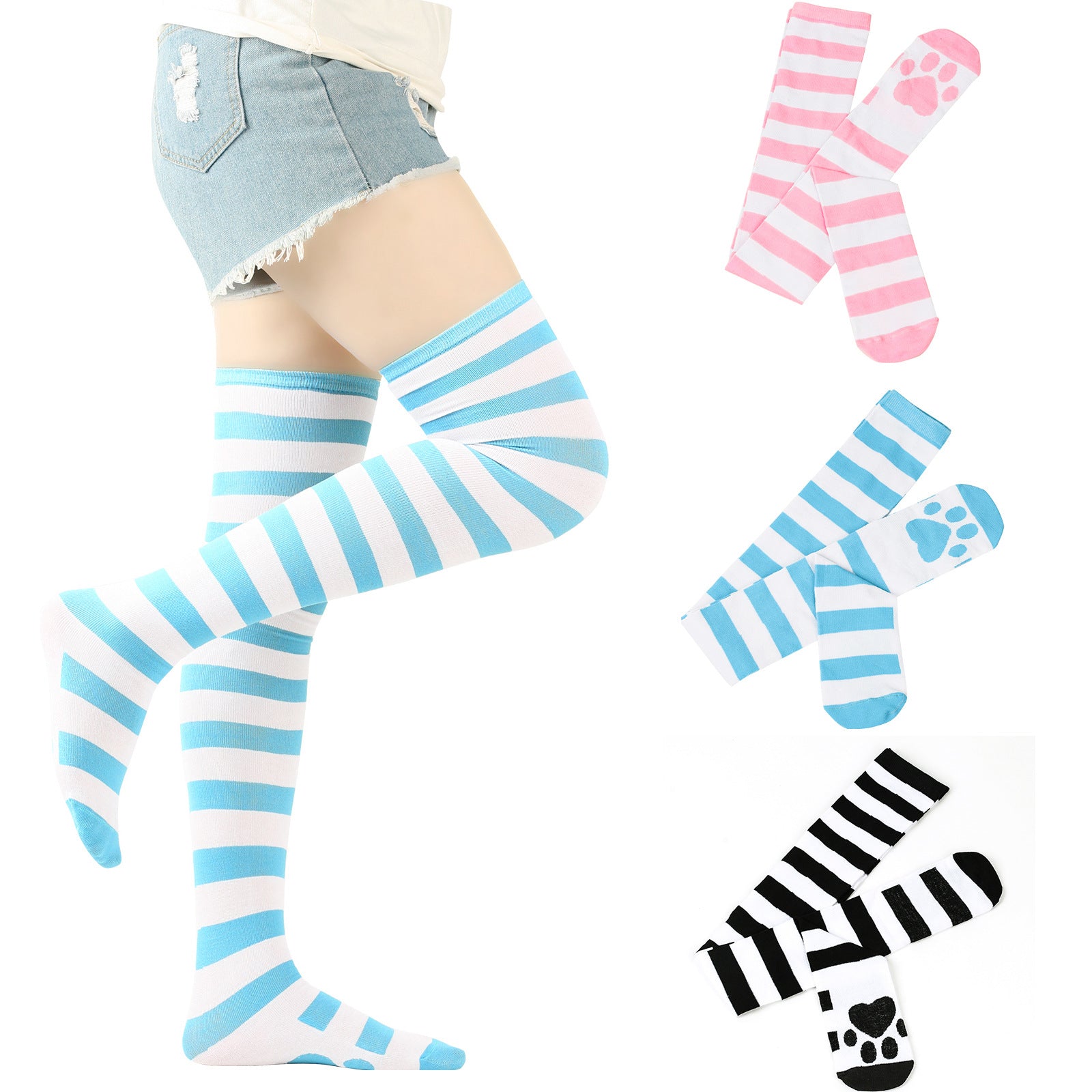 Cotton Cat Paw Striped Stockings