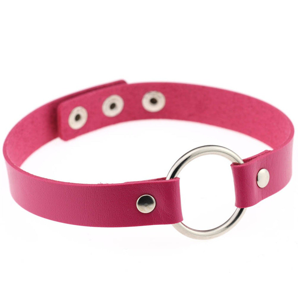 Metal Ring Leather Choker