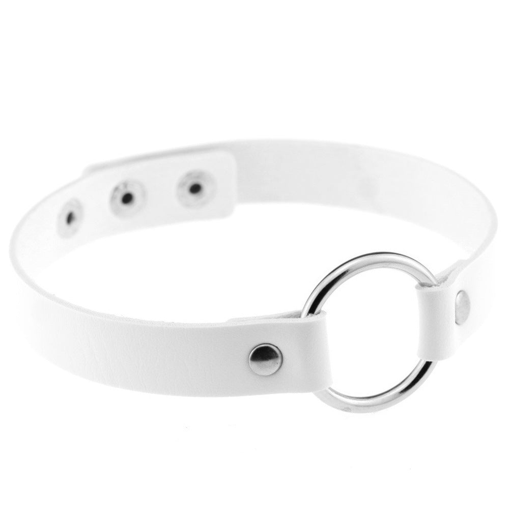 Metal Ring Leather Choker