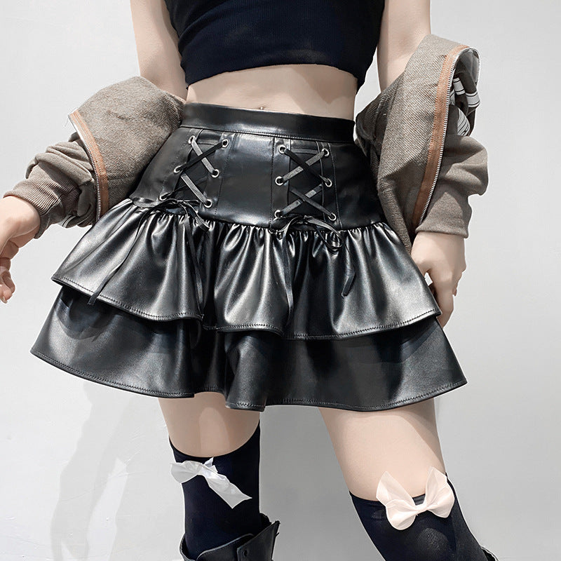 Tiered Leather Pleat Skirt