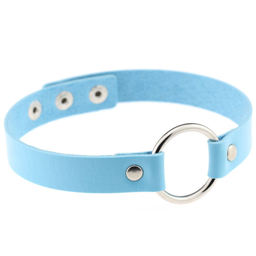 Metal Ring Leather Choker