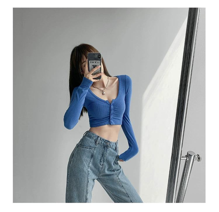 Large Neckline Knitted Crop Top