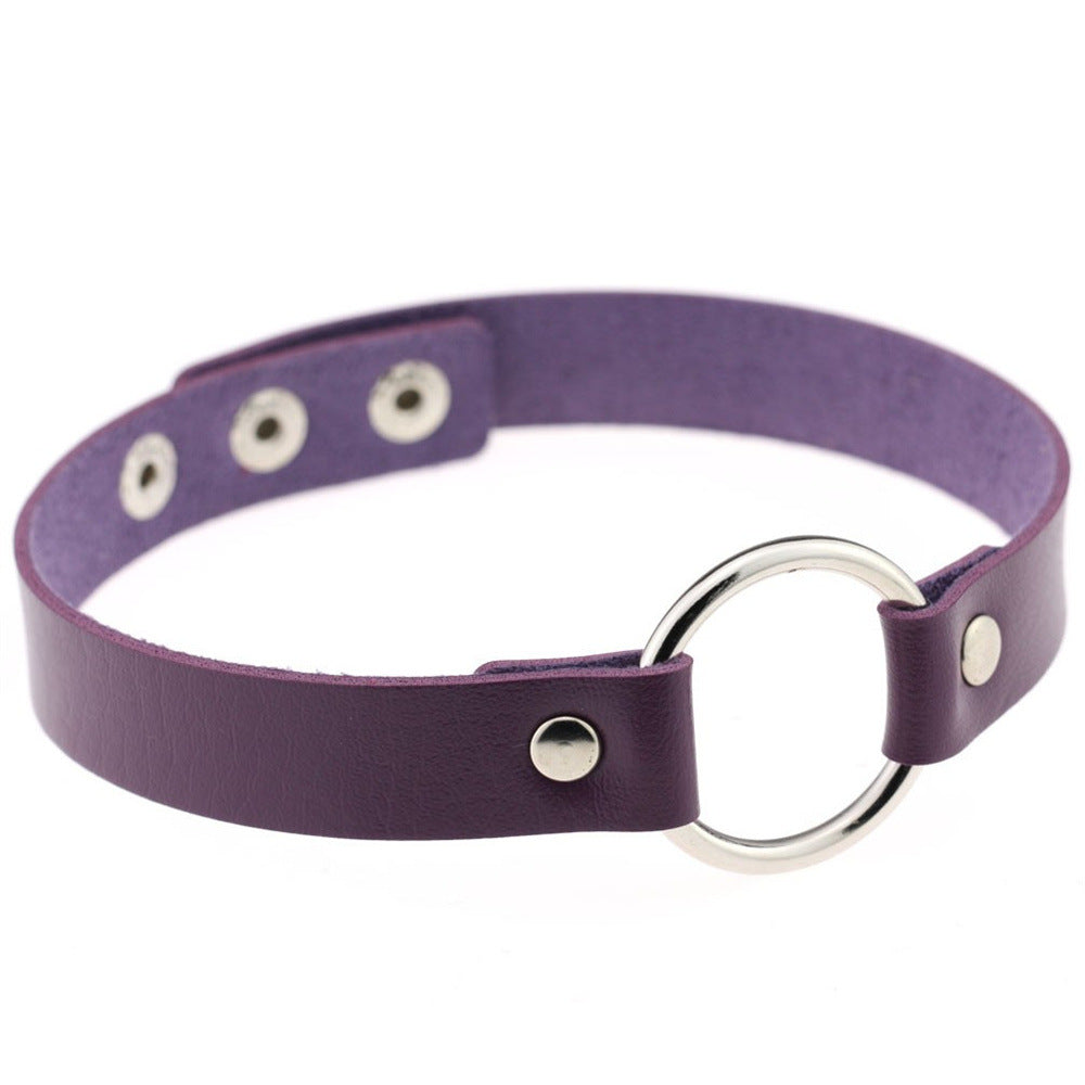 Metal Ring Leather Choker