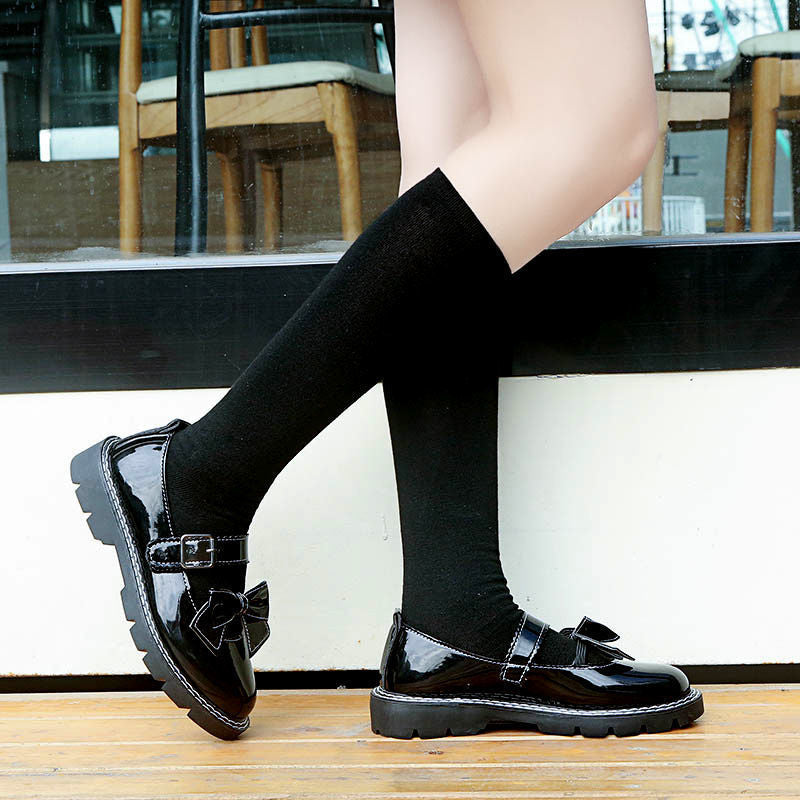 Japanese Leather Flat Shoes with Bow