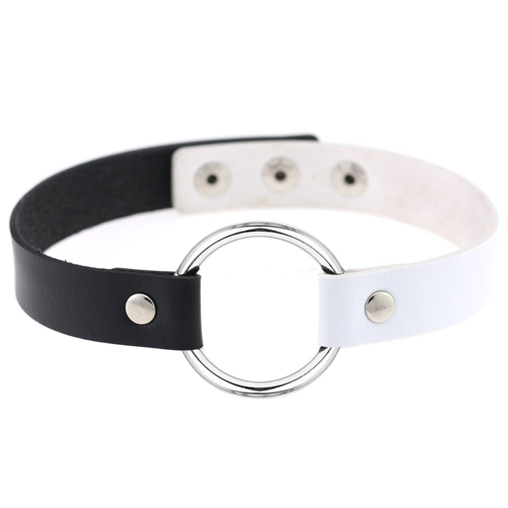 Metal Ring Leather Choker