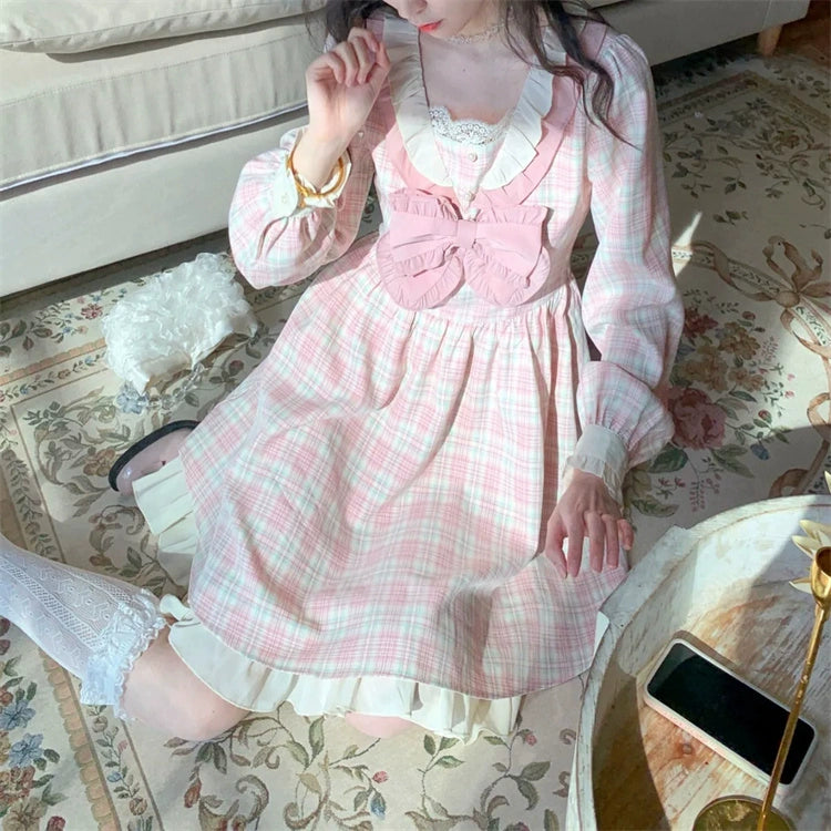 Pink Plaid Femboy Ruffled Dress