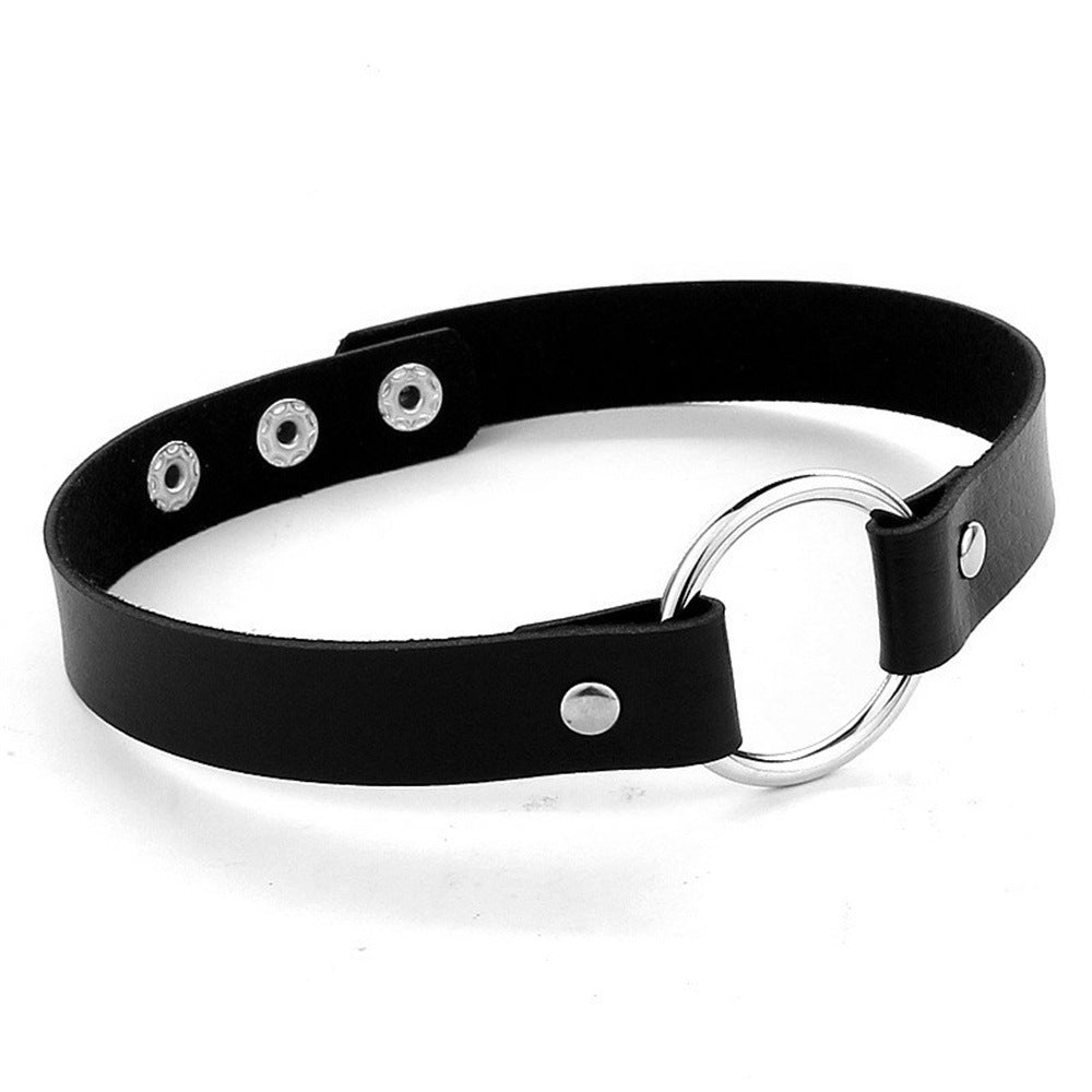 Metal Ring Leather Choker