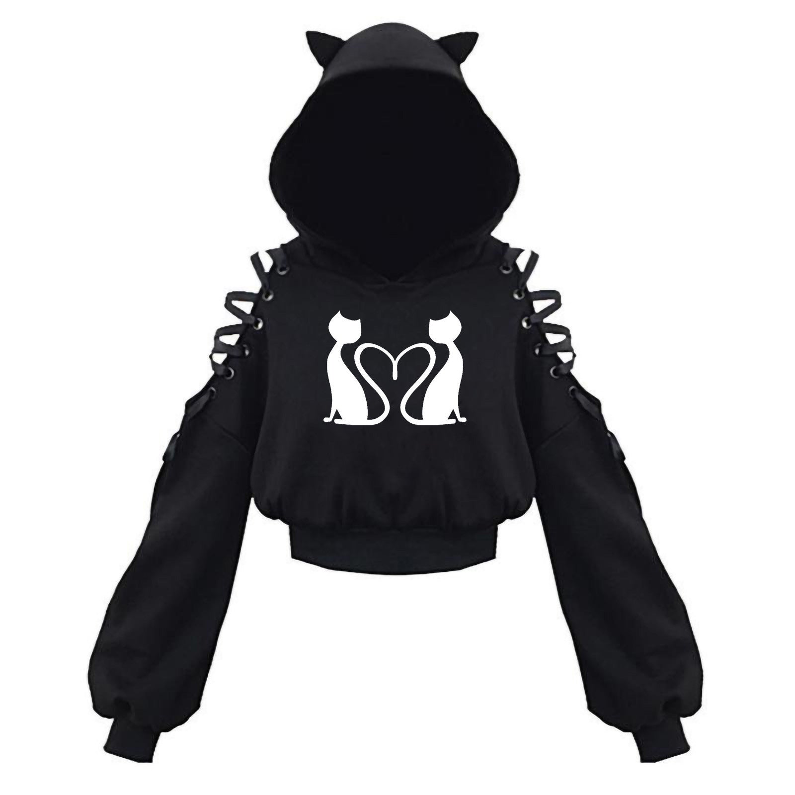 Gothic Cat Crop Top Hoodie