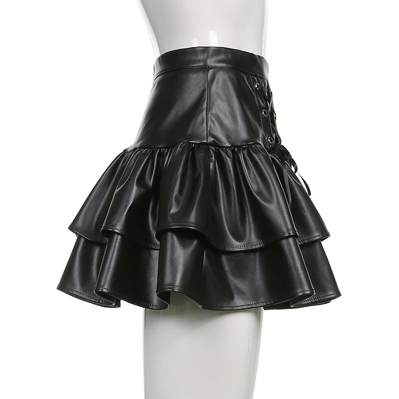 Tiered Leather Pleat Skirt