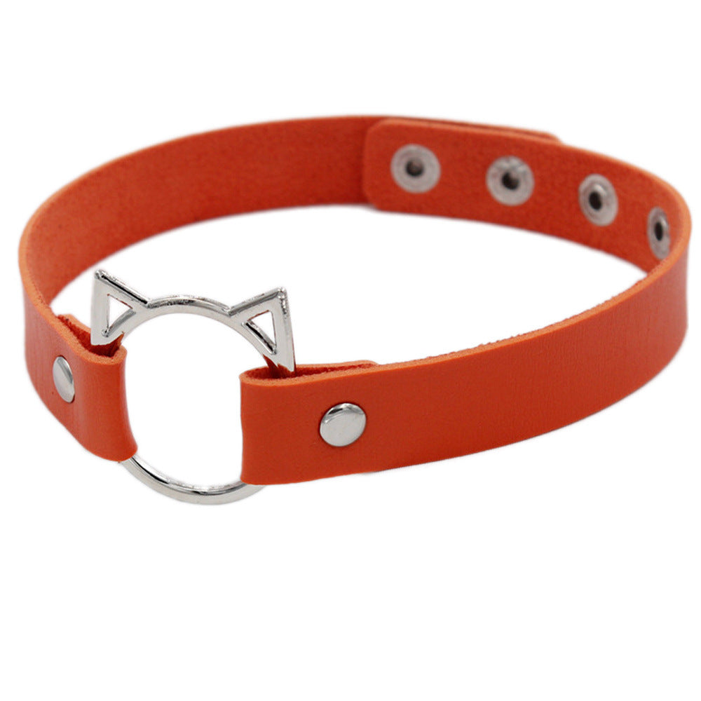 Cute Cat Head Soft Leather Choker