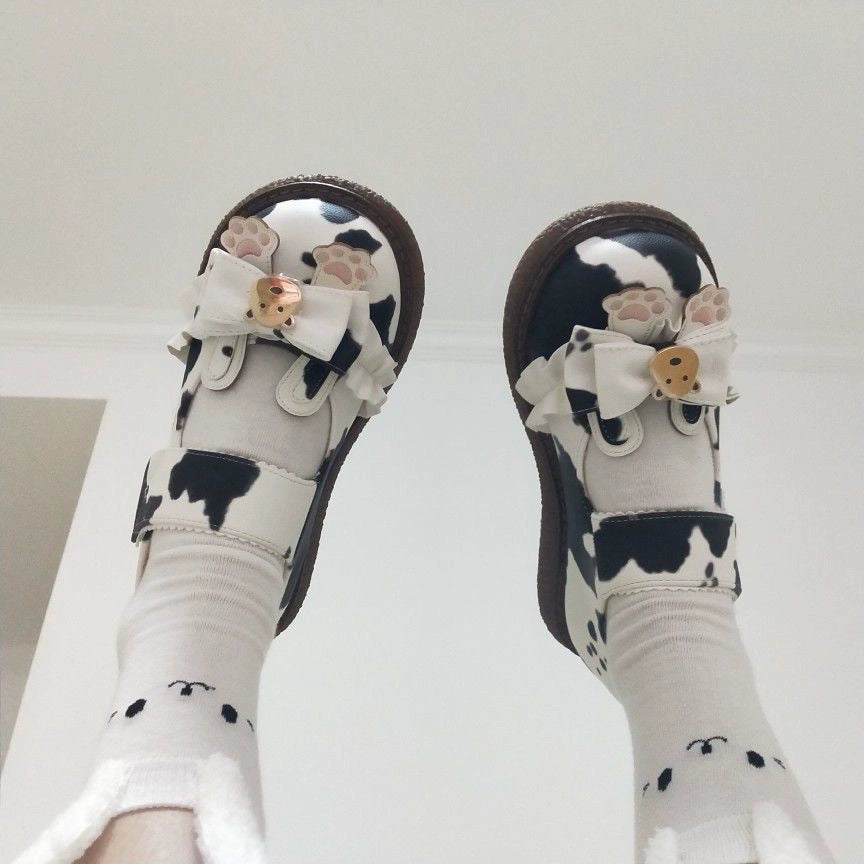 Cute Cow Femboy Sandals with Bow