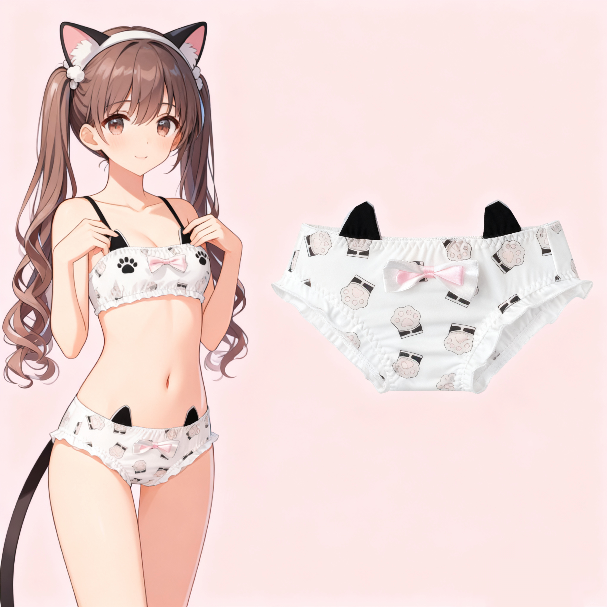 Cat Paw Ruffled Panties with Bow