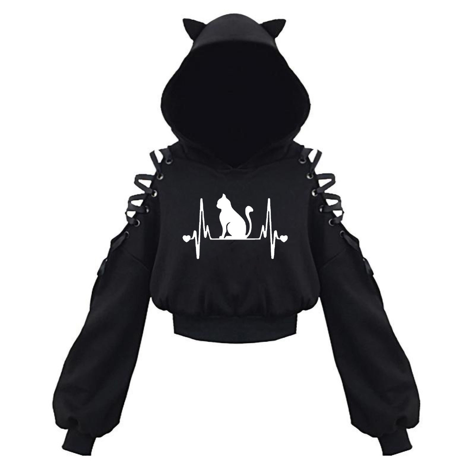 Gothic Cat Crop Top Hoodie